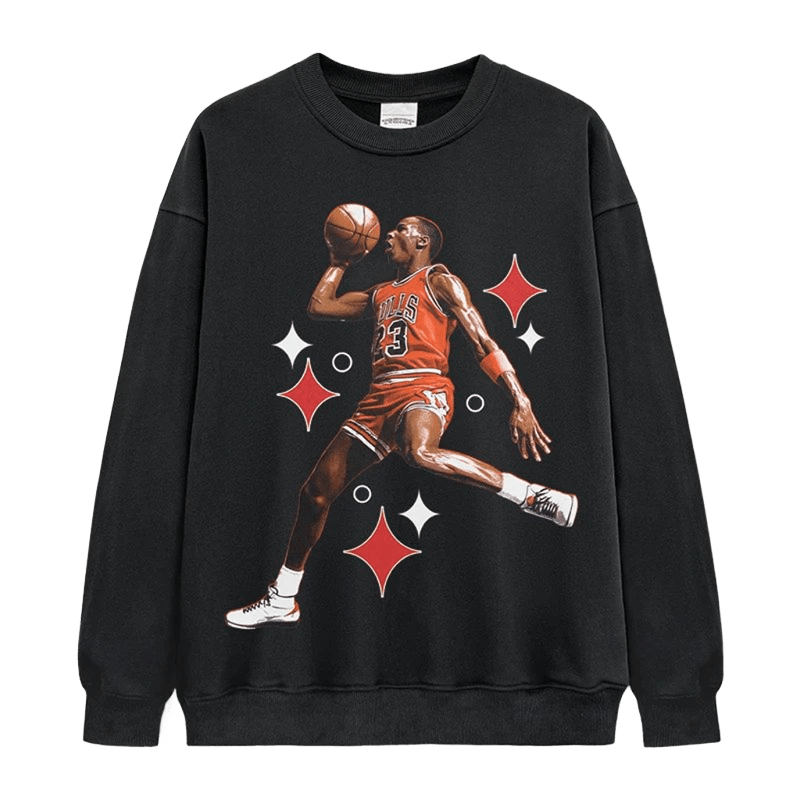 Retro Black Basketball Hoodie 23 Print Red Star Unisex