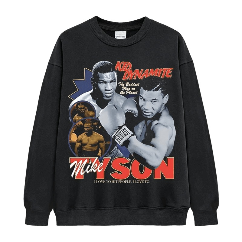 Retro Boxing Hoodie, Mike Tyson Print, Streetwear, Unisex Black