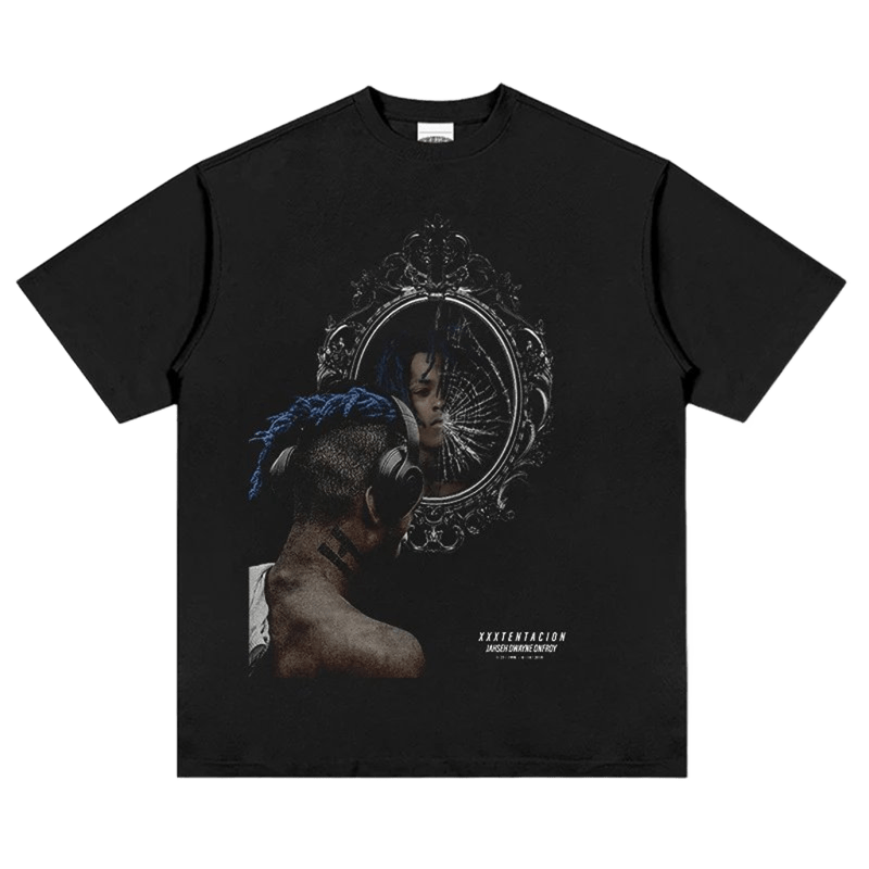 Retro Broken Mirror Print Black T-Shirt - XXXTENTACION Streetwear