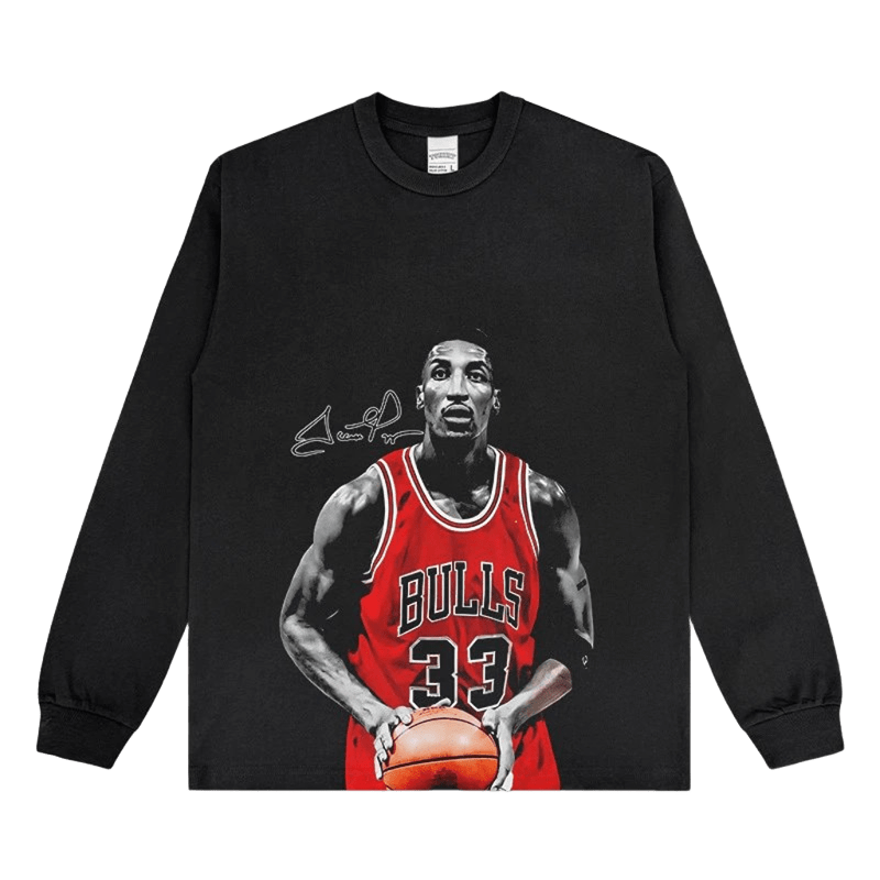 Retro Bulls #33 Street Basketball Long Sleeve T-Shirt