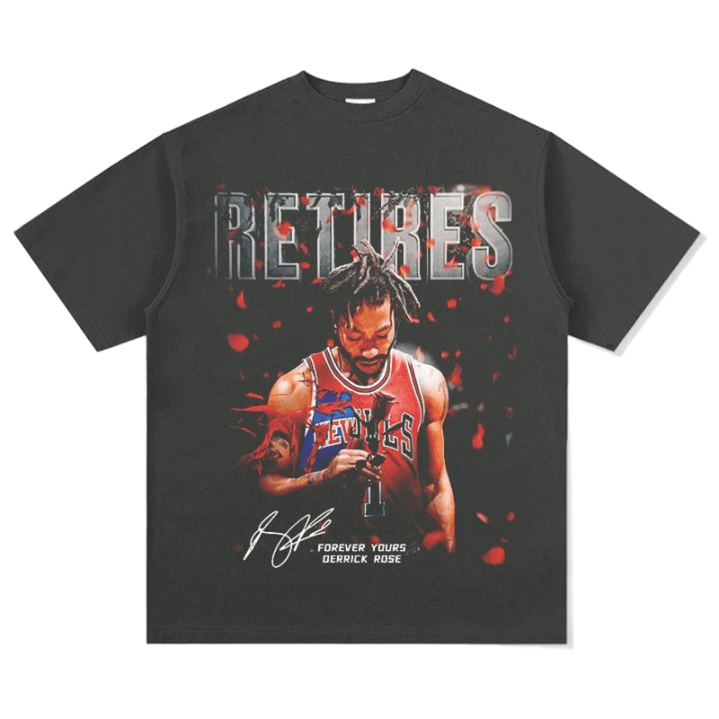 Retro Derrick Rose RETIRES T-Shirt - Floral Streetwear Basketball Tee