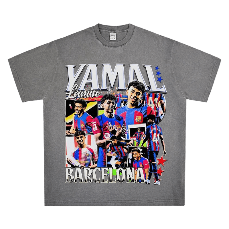 Retro Gray Football T-Shirt - YAMAL Barcelona, 3D Print
