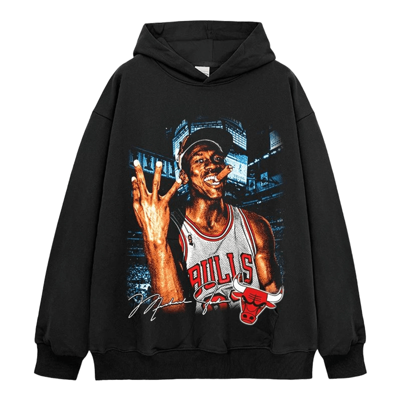 Retro Jordan Print Hoodie - 90s Bulls Street Style