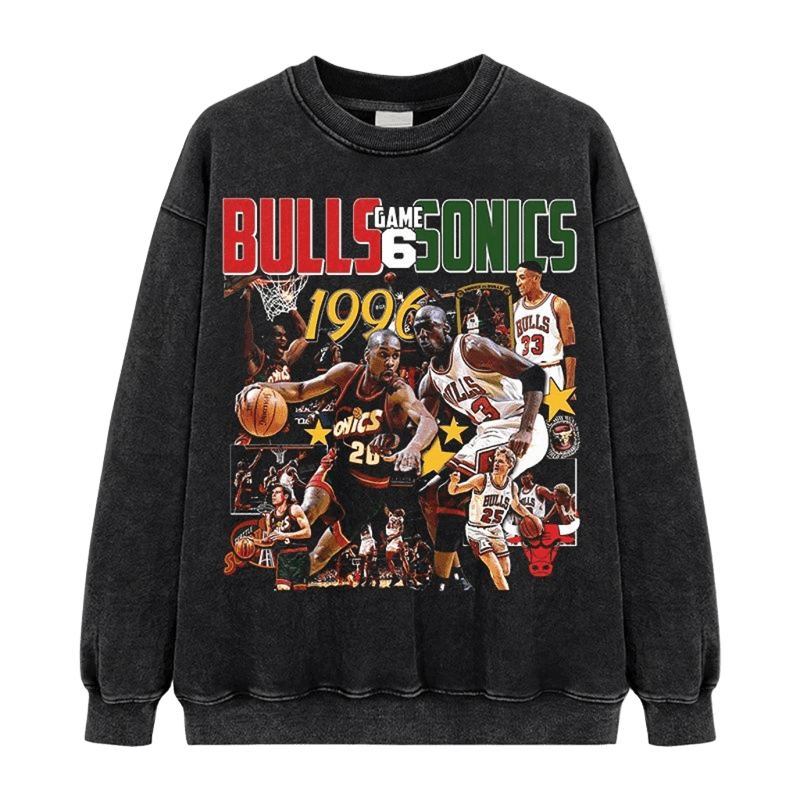 Retro NBA 96 Bulls Sonics Print Unisex Hoodie