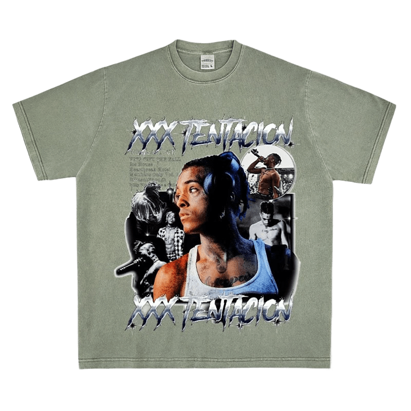 Retro Olive Green Cotton Tee XXXTENTACION Print Unisex Streetwear