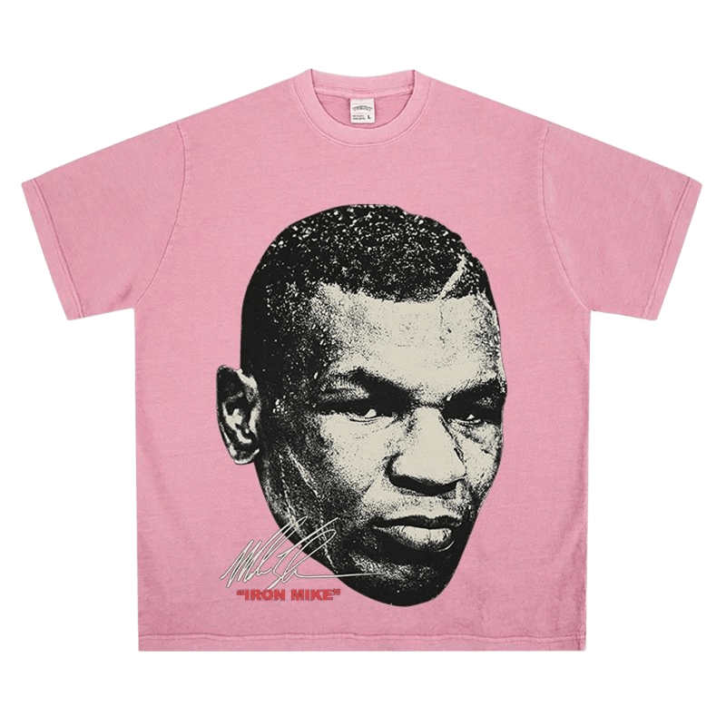 Retro Pink Oversized Cotton T-Shirt Iron Mike Print Streetwear