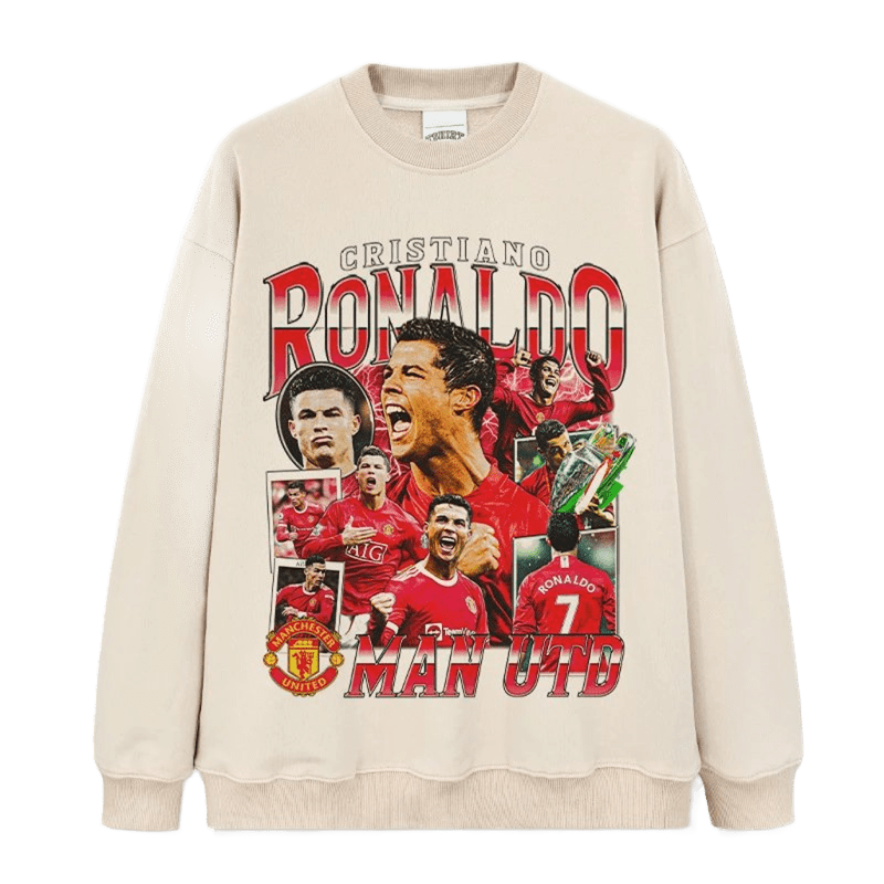 Retro Ronaldo Man Utd Hoodie, Unisex Oversize Cotton Crewneck