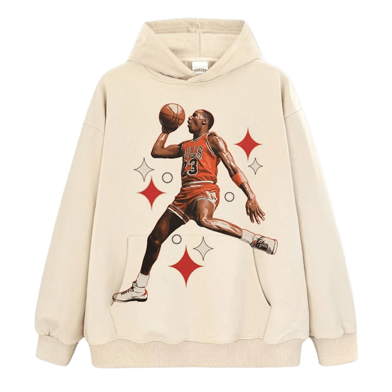 Retro Unisex Hoodie - Red 23 Stars Print, Cotton Blend