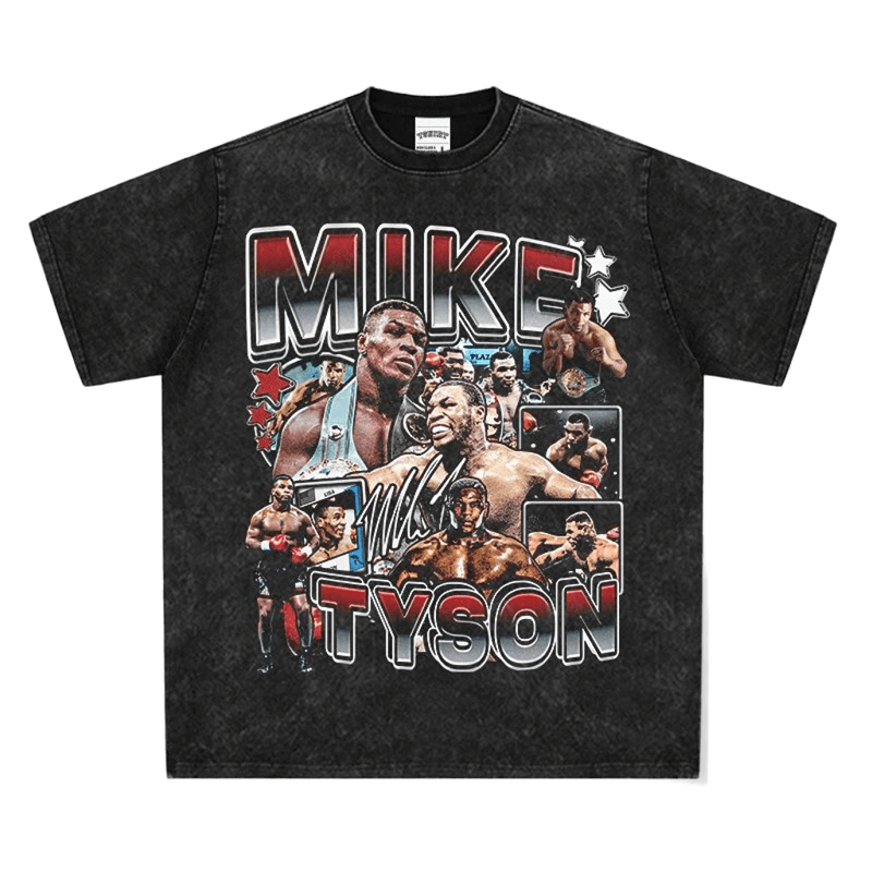 Retro Washed Black Boxing Tee - Mike Tyson Print, Unisex