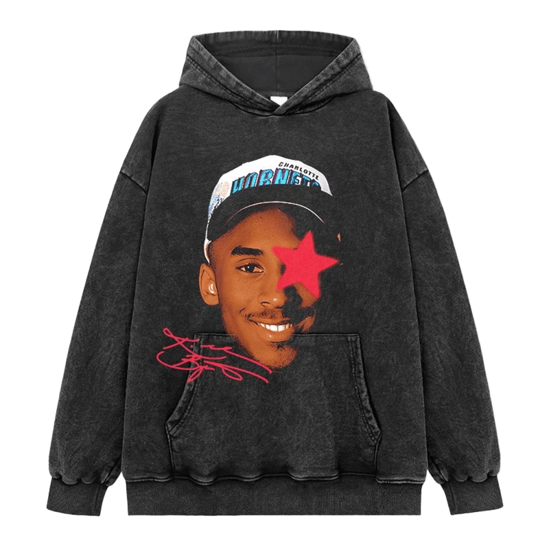 Retro Washed Black Hoodie with Charlotte Hornets Print
