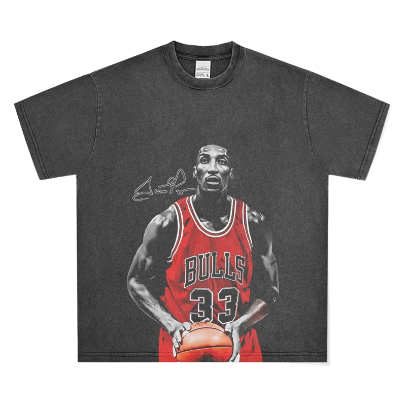 Retro Washed Black Vintage Basketball Tee - Unisex Oversized Streetwear