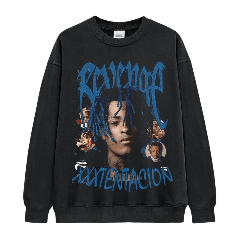 REVENGE Hoodie: Retro Street Style, Unisex Blue Print Cotton