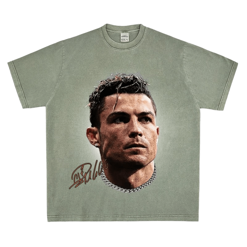 Ronaldo Print Tee - Light Green Cotton T-Shirt, Unisex Streetwear