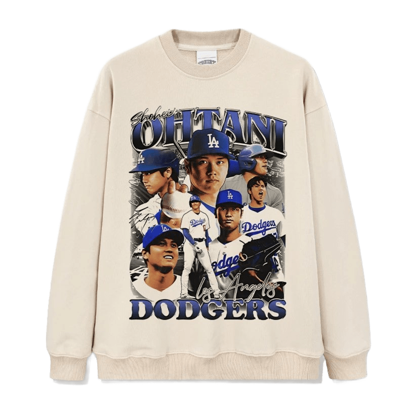 Shohei Ohtani Dodgers Print Cream Crewneck Sweatshirt - Unisex Streetwear