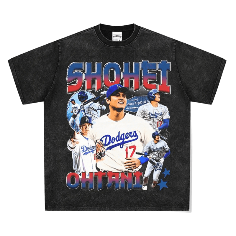 Shohei Ohtani Vintage Dodgers Tee: Washed Black Cotton Streetwear