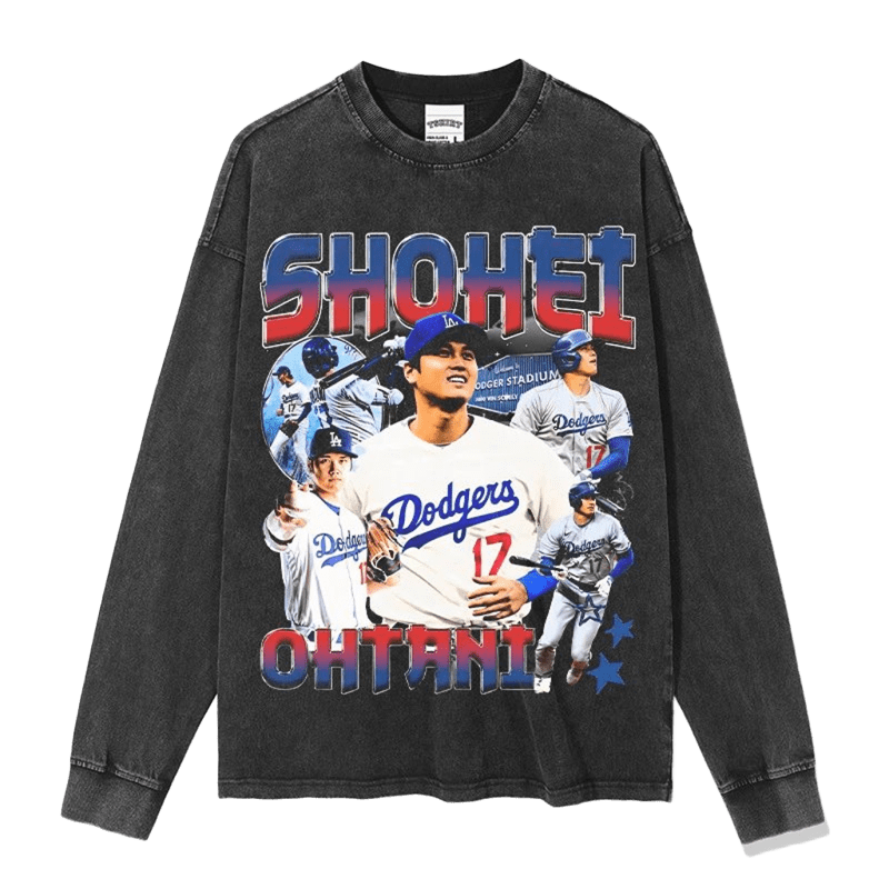 SHOWHEI OHTANI 17 Dodgers Vintage Tee, Black Long Sleeve Top