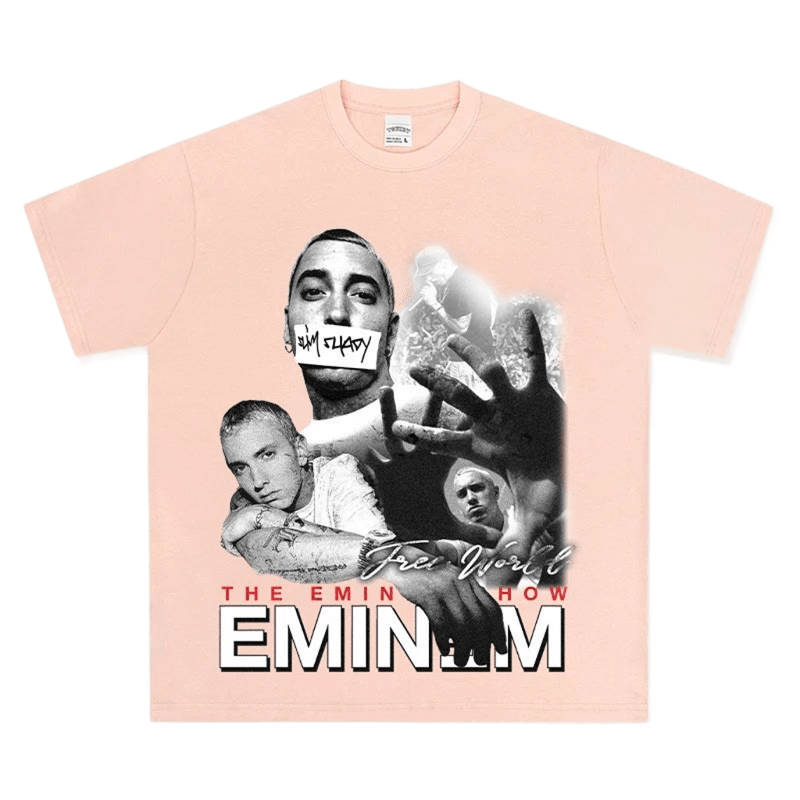 Slim Shady Tee: Eminem Print Light Pink Cotton Streetwear