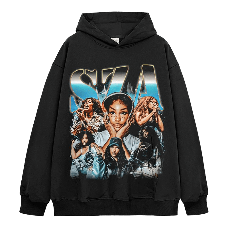 SZA Gold Gradient Hoodie - Unisex Black Cotton Streetwear