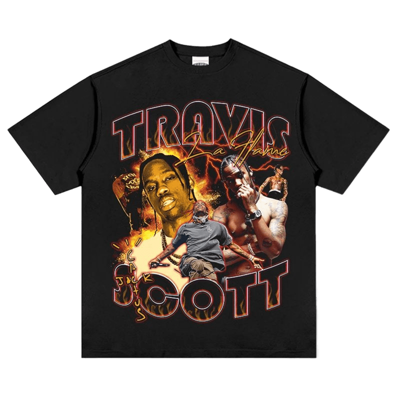 Travis La Flame Tee - Cotton Unisex T-Shirt with Flame Print