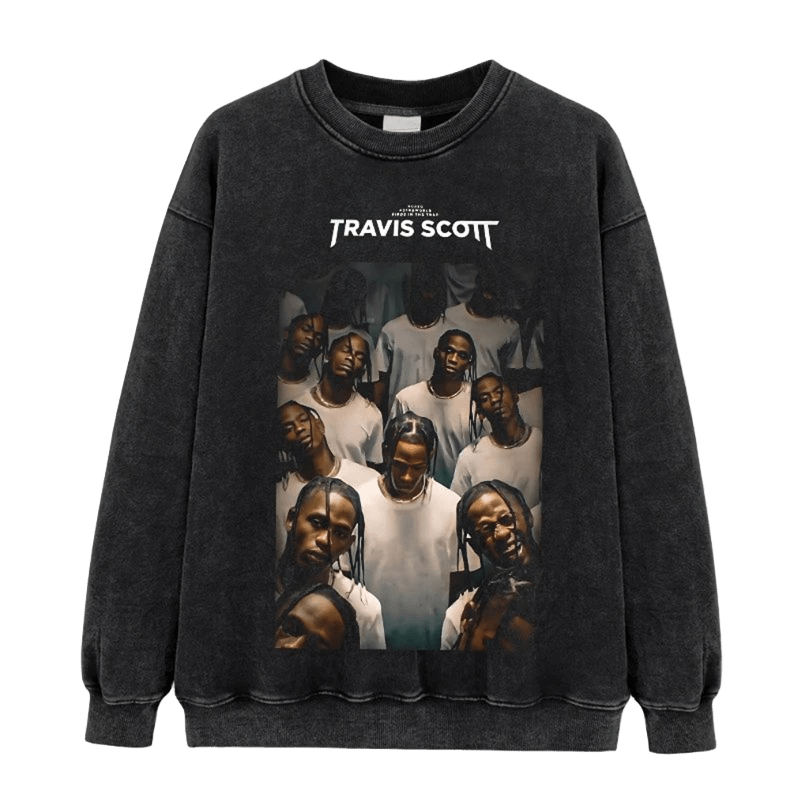 Travis Scott ASTROWORLD 2021 Distressed Black Cotton Crewneck Sweatshirt