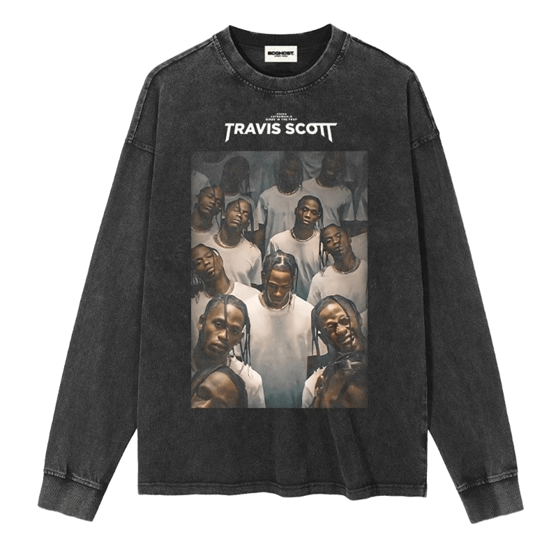 Travis Scott Black Distressed Long Sleeve Tee, Unisex Streetwear
