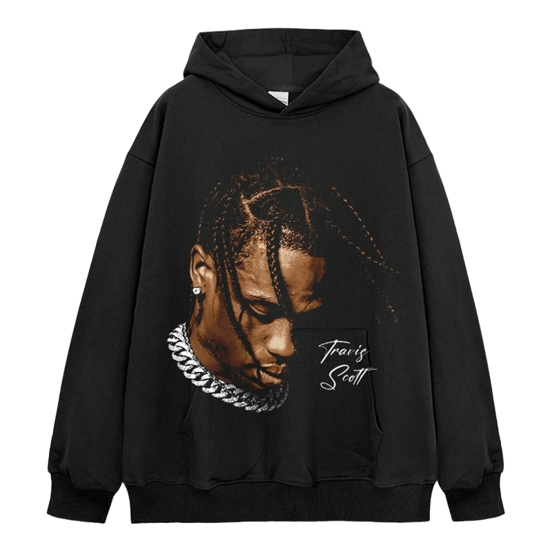 Travis Scott Cotton Hoodie Black Unisex Streetwear