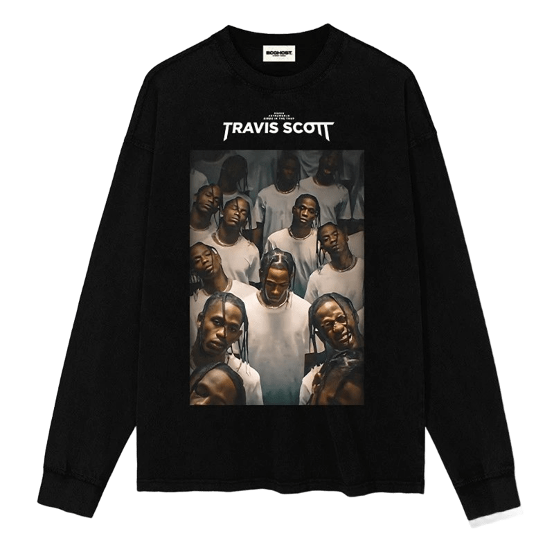 Travis Scott Crew Print Black Long Sleeve T-Shirt, Unisex Streetwear