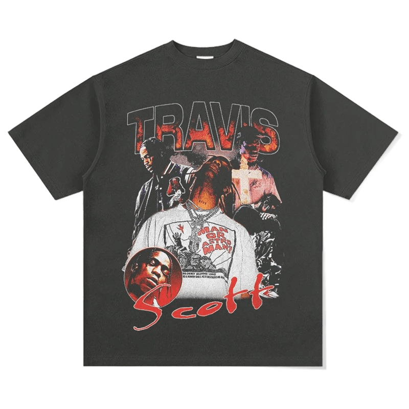 Travis Scott Distressed Vintage Tee, Unisex Black Cotton Shirt