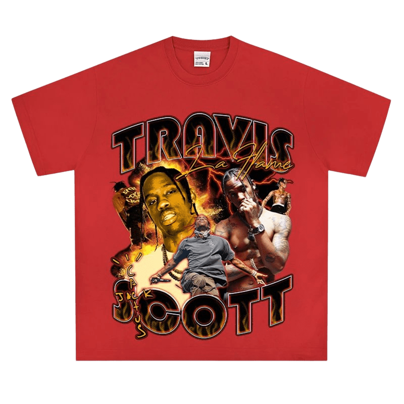 Travis Scott Flame T-Shirt Cotton Streetwear Unisex Tee