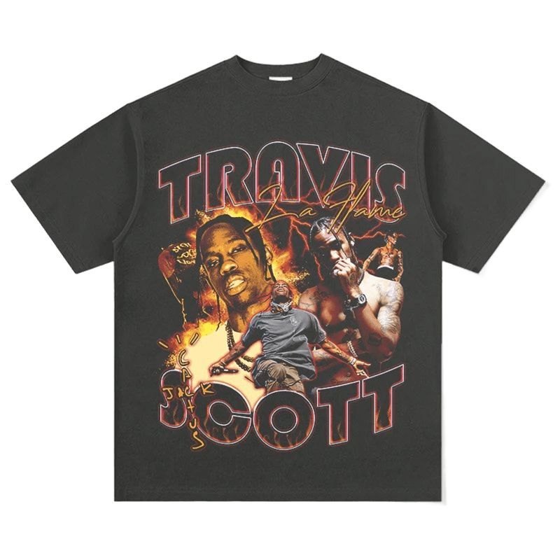 Travis Scott Flame Tee - Unisex Black Cotton Streetwear
