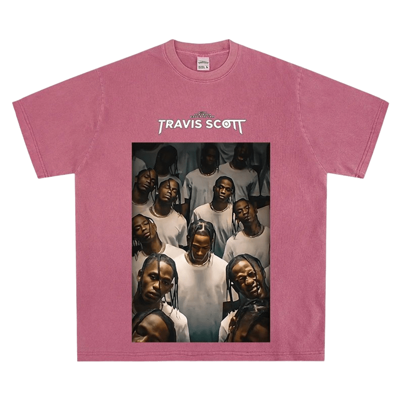 Travis Scott Graphic Tee: Pink Washed Cotton Streetwear