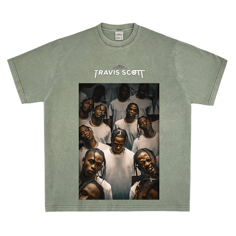 Travis Scott Grey-Green Cotton Tee - Unisex Streetwear