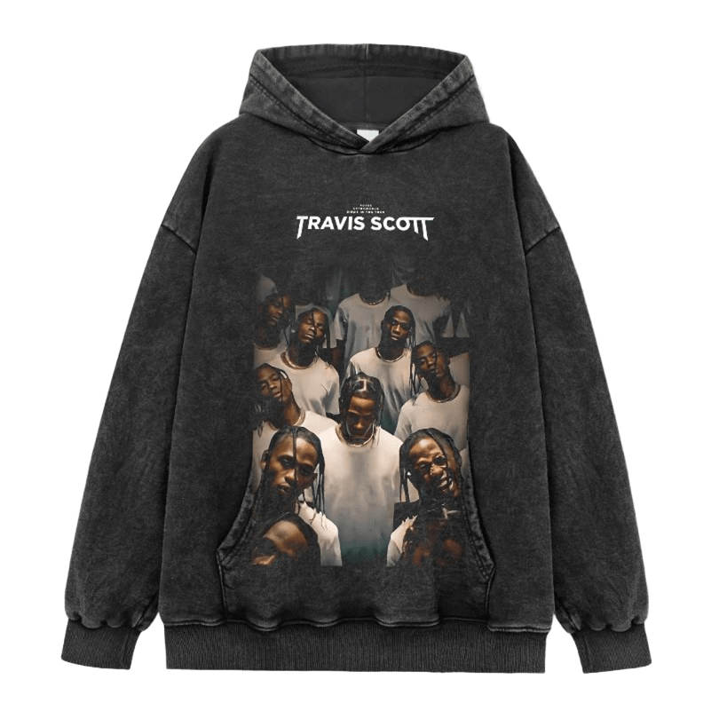 Travis Scott Hoodie Washed Charcoal Cotton Streetwear