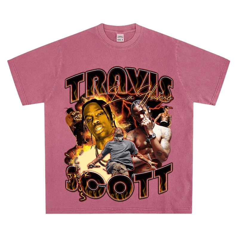 Travis Scott Vintage Pink Flame Tee - Unisex Streetwear