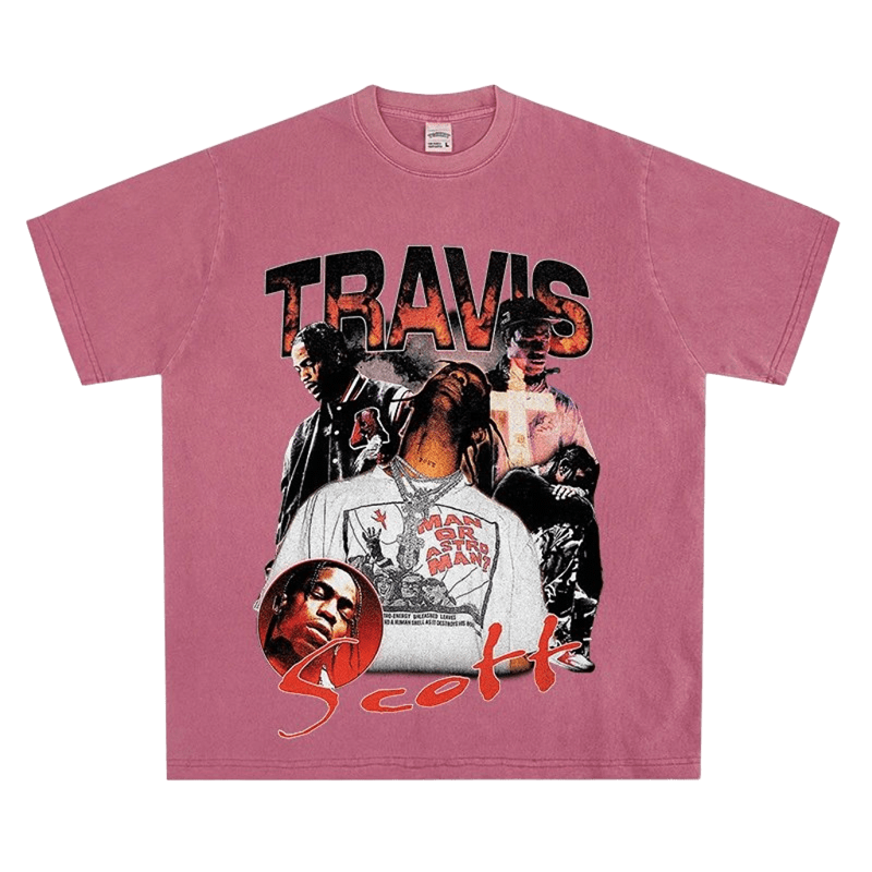 Travis Scott Vintage Pink Loose T-Shirt, Soft Cotton Streetwear