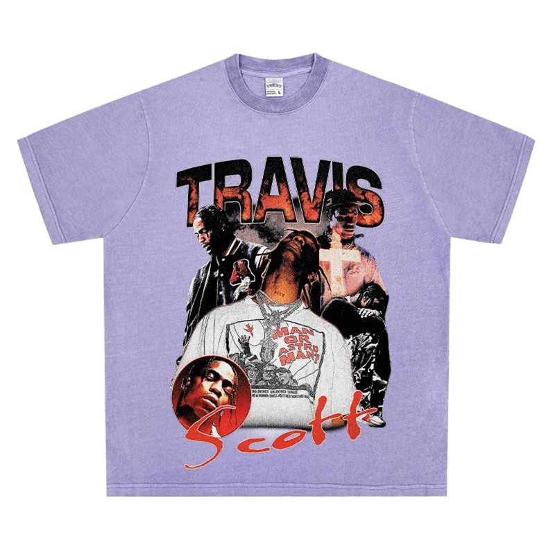 Travis Scott Vintage Purple Cotton Tee - Retro Streetwear