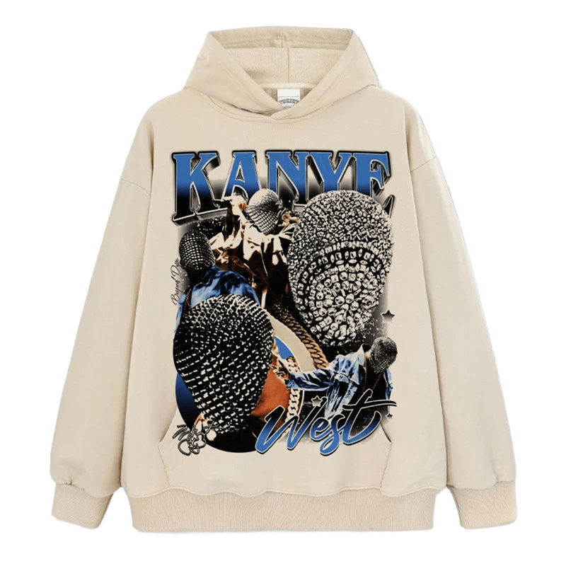 Unisex Beige Hooded Sweatshirt KANYE WEST Print Tribal Streetwear