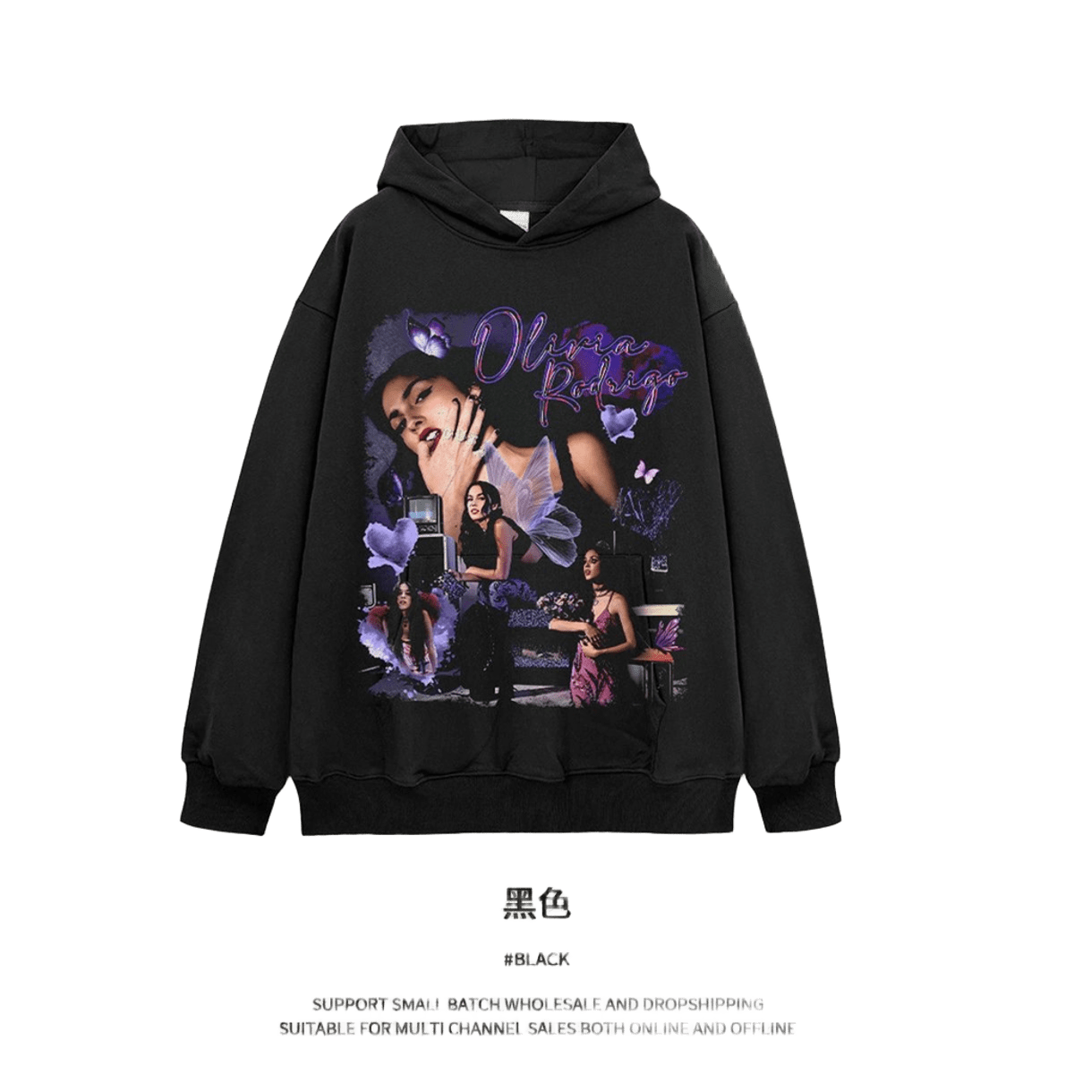 Unisex Black Cotton Hoodie - Butterfly Portrait Graphic, Streetwear