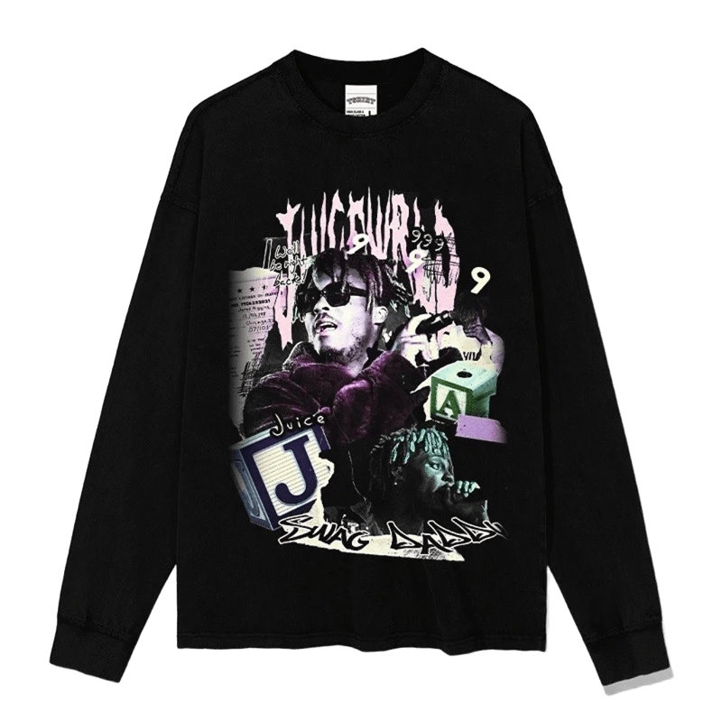 Unisex Black Cotton Long Sleeve Tee JUICEWRLD 999 Streetwear