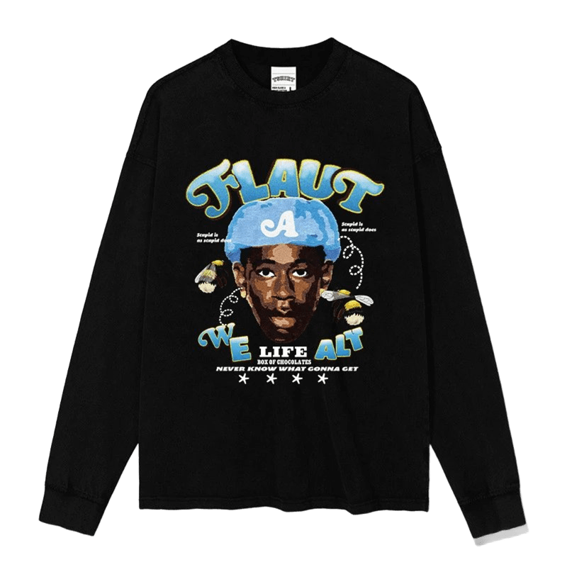 Unisex Black Cotton Tee - Flaut Bee Print Streetwear