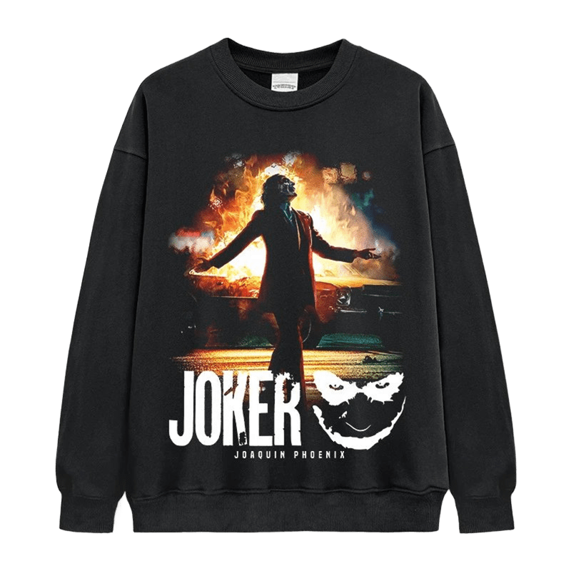 Unisex Black Joker Cotton Hoodie - Flame Print Streetwear