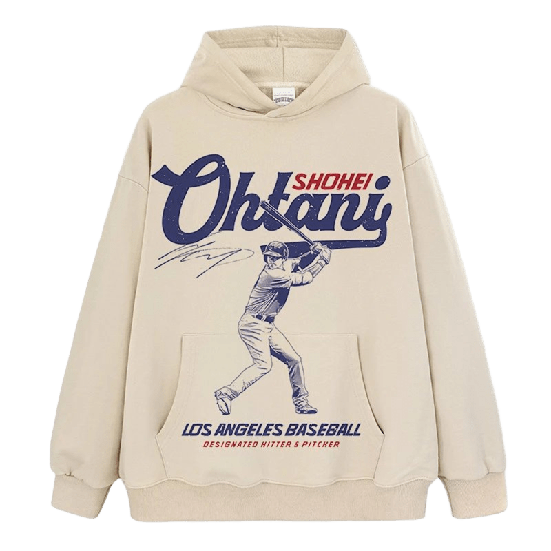 Unisex Cotton Cream Hoodie with Baseball Print - Streetwear