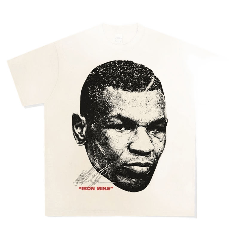 Unisex Cream Cotton Tee - Iron Mike Print, Street Style