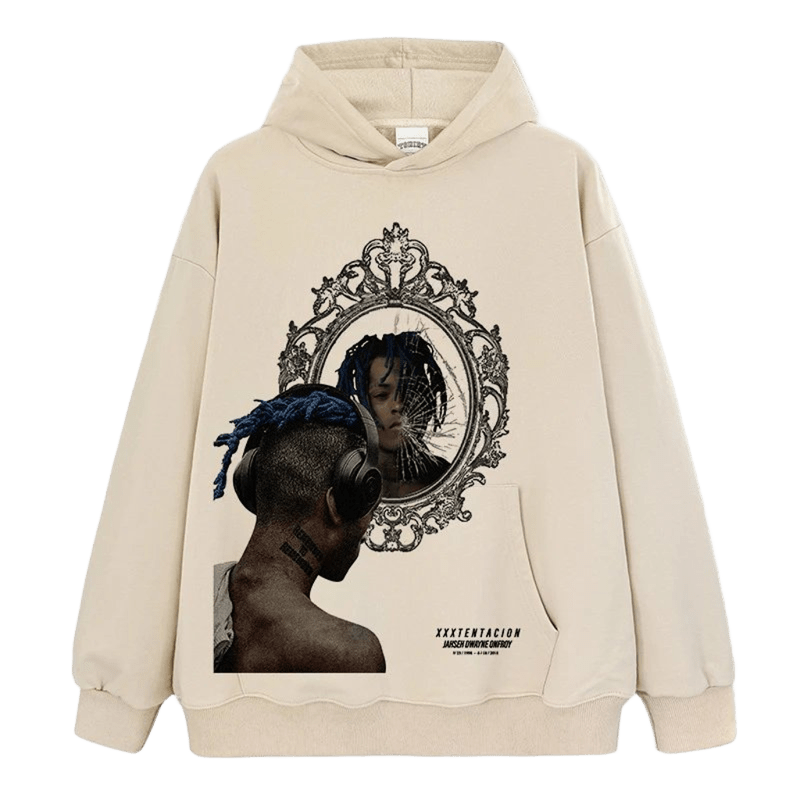 Unisex Cream Hoodie Vintage Hip-Hop Print Streetwear