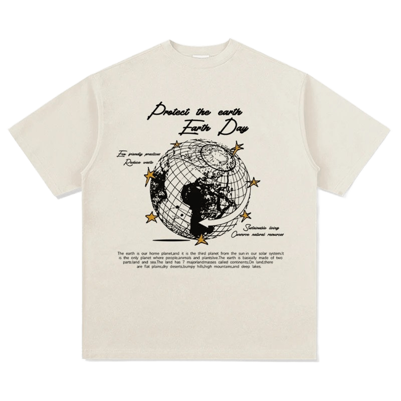 Unisex Eco-Friendly Beige Cotton Tee - Earth Graphic