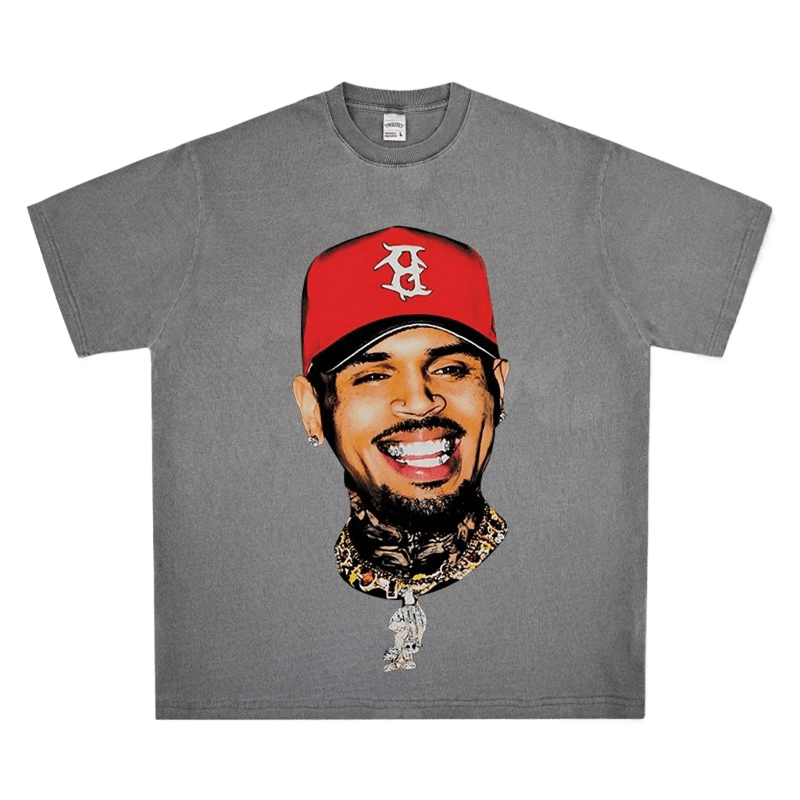 Unisex Gray Cotton T-Shirt, Loose Fit, Portrait Print