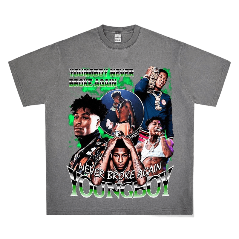 Unisex Gray Cotton T-Shirt - YOUNGBOY NEVER BROKE AGAIN Streetwear