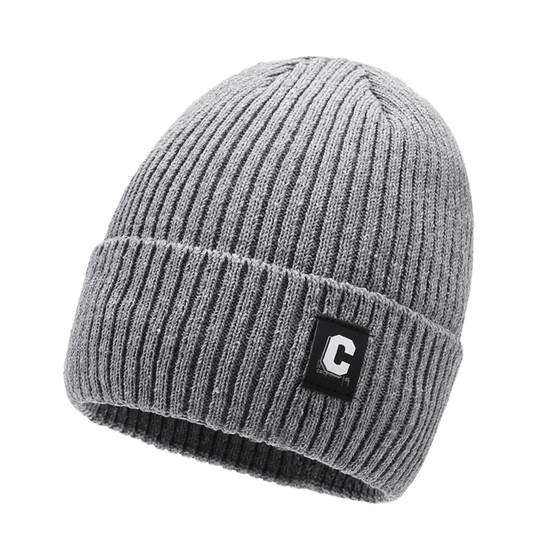 Unisex Gray Ribbed Beanie with Leather 'C' Logo | Winter Warm