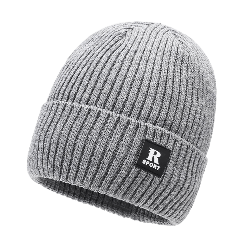 Unisex Gray Ribbed Knit Beanie - Sporty Winter Cap