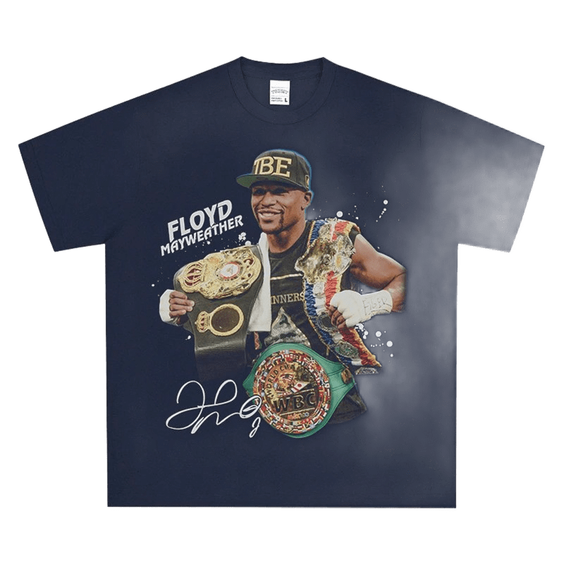 Unisex Navy Blue Boxing Star Print Cotton T-Shirt